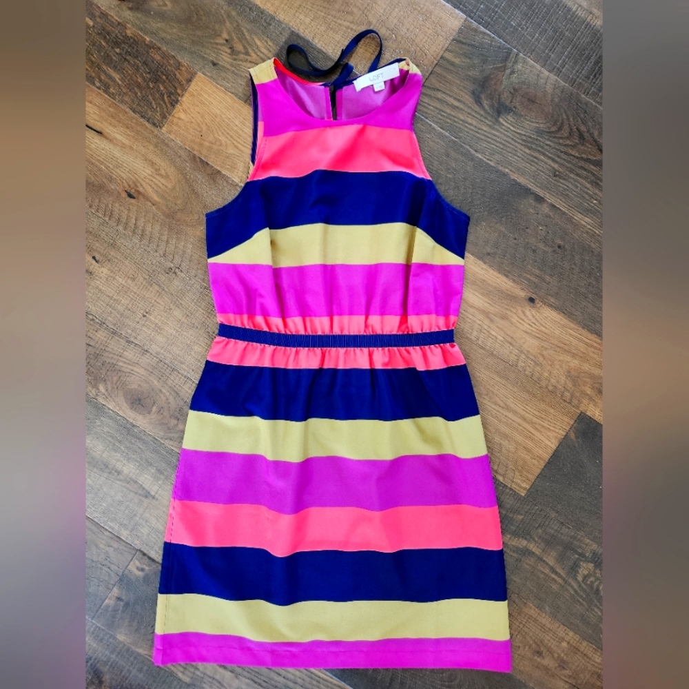 LOFT Multicolor striped summer dress. Size small